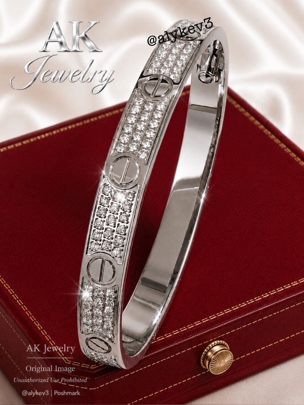 💎18k LUXURY Diamond CZ Style Design Bracelet, Bangle, Cuff, Unisex White Gold